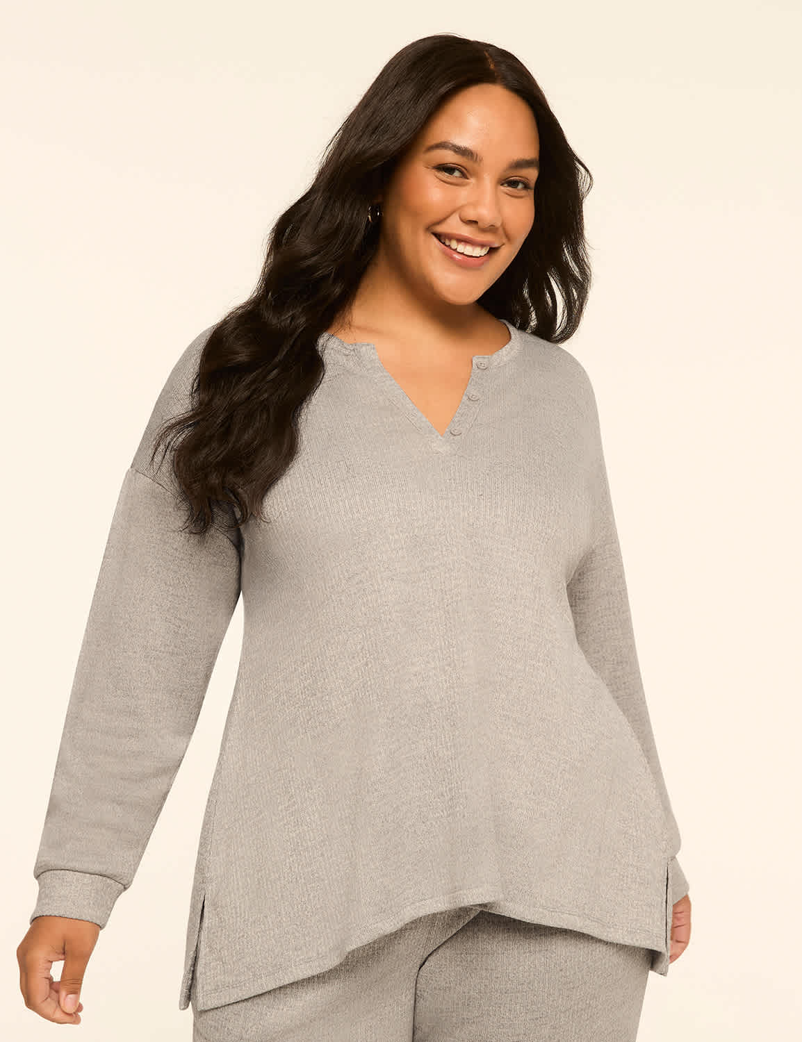 Textured Knit Henley Lounge Top