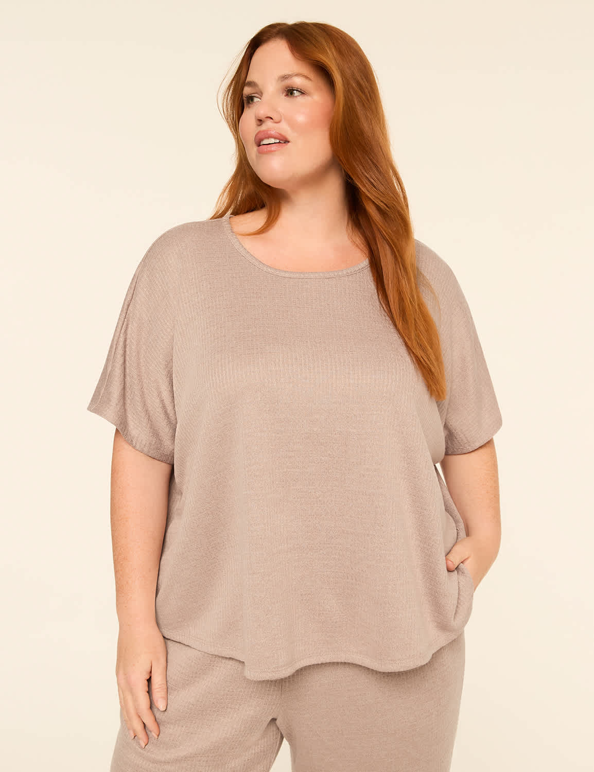 Textured Knit Dolman-Sleeve Lounge Top