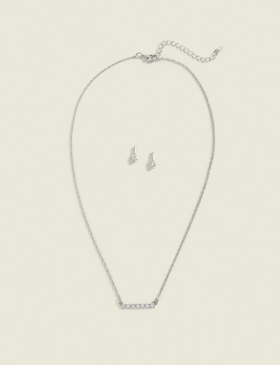 Silvertone Bar Necklace & Earring Set