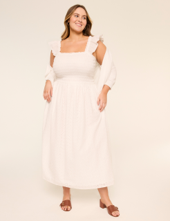 Ruffled Square-Neck Eyelet Maxi Dress