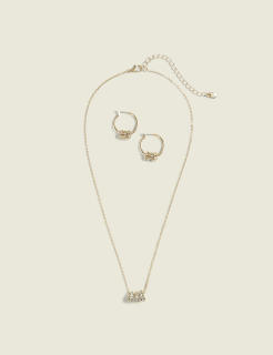 Goldtone Pave Circle Necklace & Earring Set