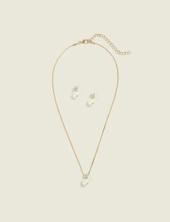 Pearlized & Imitation Stone Necklace & Earring Set