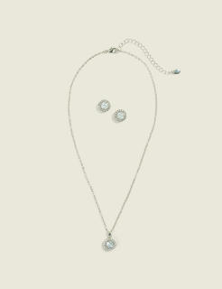 Silvertone Embellished Earring & Necklace Set