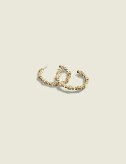 Pink & Green Imitation Stone Hoop Earrings