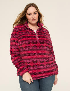 Half-Zip Sherpa Mock-Neck Top