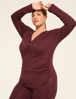 LIVI Soft Faux-Wrap Side-Ruched Top