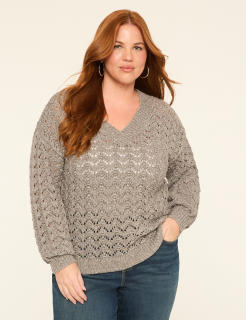 Relaxed Sequin V-Neck Stitch Pullover Sweater