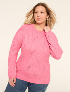 Relaxed Pointelle-Stitch Pullover Sweater