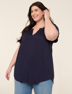 Short-Sleeve Notch-Neck Top