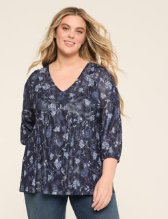 Mesh 3/4-Sleeve Tie-Back Top