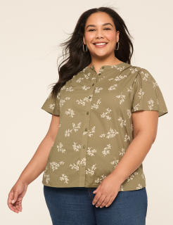 Swing Flutter-Sleeve Button-Down Blouse