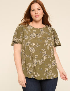 Smocked-Shoulder Crew-Neck Top