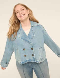Cropped Denim Trench Jacket