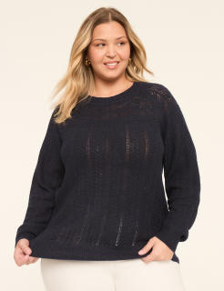 Pointelle Crew-Neck Pullover Sweater