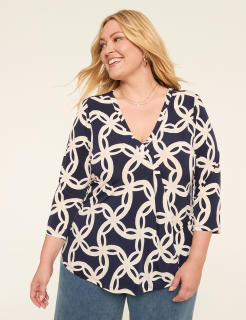 Swing 3/4-Sleeve Pleat-Front Top