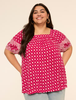 Short-Sleeve Square-Neck Blouse