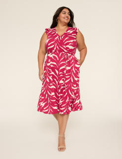 Surplice-Neck Flutter-Sleeve Midi Dress
