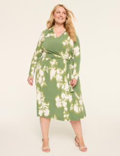 Long-Sleeve Faux-Wrap Jersey Dress