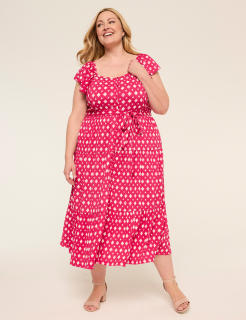 Short-Sleeve Ruffle Tie Waist Midi Dress