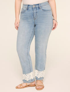 Lace-Hem Straight Leg Jean