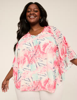 Ruffle V-Neck Mesh Circle Drama Top
