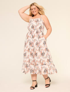 Sleeveless Smocked-Bodice Tiered Maxi Dress