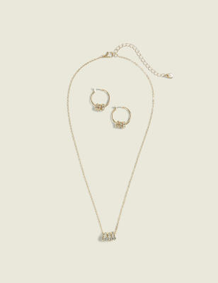 Goldtone Pave Circle Necklace & Earring Set
