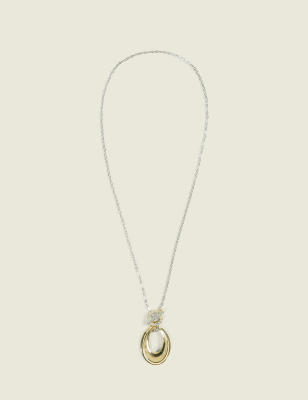 Mixed Metal Oval Pendant Necklace