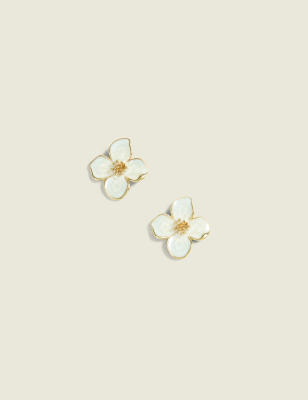 White Flower Stud Earrings