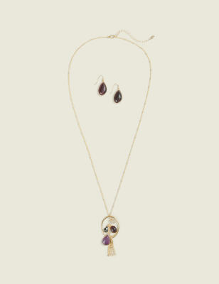 Purple Imitation Stone Necklace & Earring Set