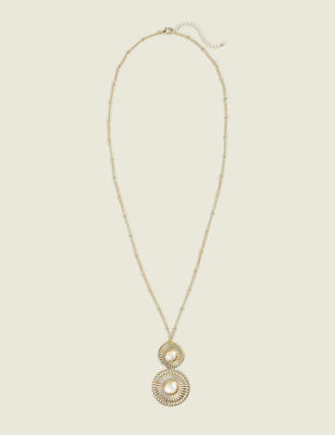 Pearlized Filigree Long Pendant Necklace