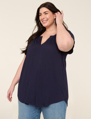 Short-Sleeve Notch-Neck Top