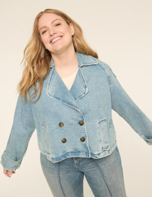 Cropped Denim Trench Jacket