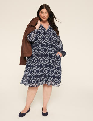 Long-Sleeve Split-Neck Dress
