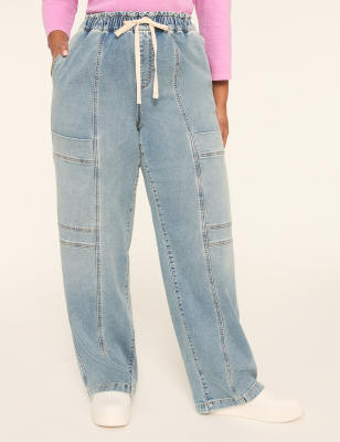 Cloud Knit Pull-On High-Rise Relaxed Straight Cargo Jean
