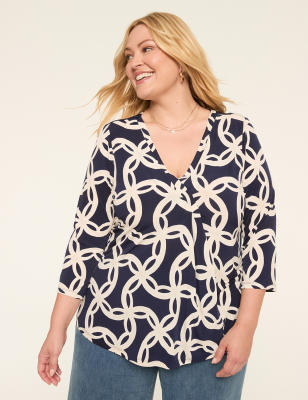 Swing 3/4-Sleeve Pleat-Front Top
