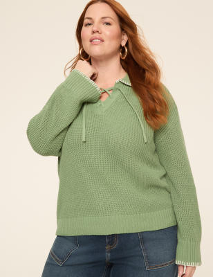Bracelet Sleeve Tie Polo Sweater