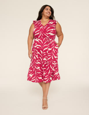 Surplice-Neck Flutter-Sleeve Midi Dress
