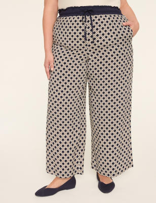 Printed Paperbag Waist Wide Leg Pant