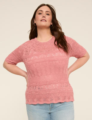 Short-Sleeve Pointelle Pullover Sweater