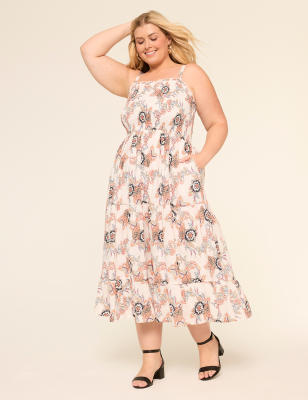 Sleeveless Smocked-Bodice Tiered Maxi Dress