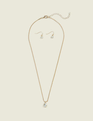 Clear Imitation Stone Necklace & Earring Set
