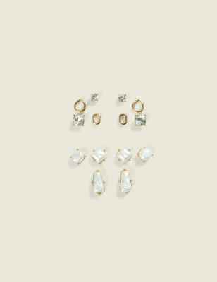 Abstract Goldtone & Pearlized Earring 6-Pack