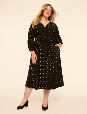 Lena Long-Sleeve Surplice-Neck Midi Dress