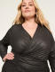 Shimmer Foiled Faux-Wrap Ruched-Bodice Midi Dress - thumbnail 3