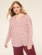 Long-Sleeve Notch-Neck Top - thumbnail 1