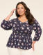 3/4 Sleeve V-Neck Cinched Waist Top - thumbnail 4