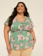 Short Flutter Sleeve V-Neck Shirred Top - thumbnail 1
