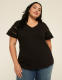 Short-Sleeve V-Neck Crochet Tee - thumbnail 4