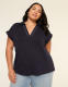 Dolman-Sleeve Collared V-Neck Top - thumbnail 4